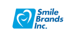 Logo of Smile Brands Inc. featuring a stylized white smile with a heart shape in the center on a blue background. The company name is written in blue text to the right of the icon.