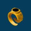 A yellow ORA™ OSL dosimeter ring by Radiation Detection Company on a white background.